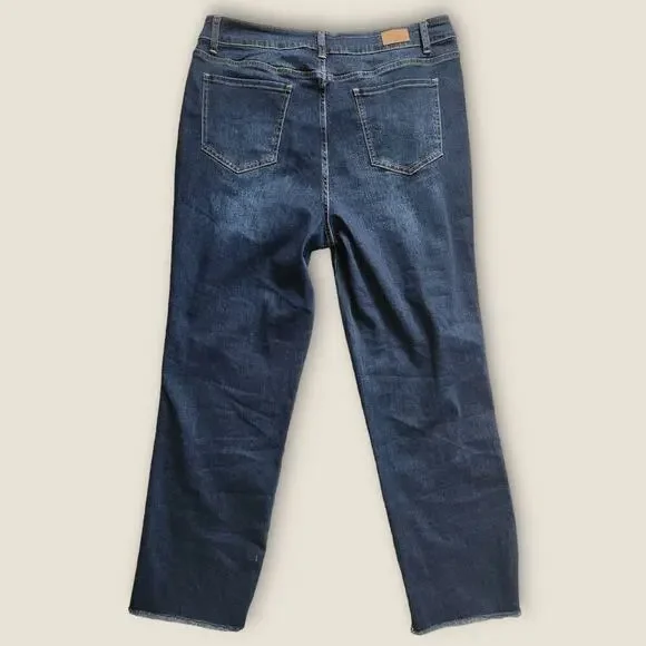 Billie Women's Jeans Dark Wash Raw Hem Straight Leg High-rise Size 14 - Picture 2 of 8